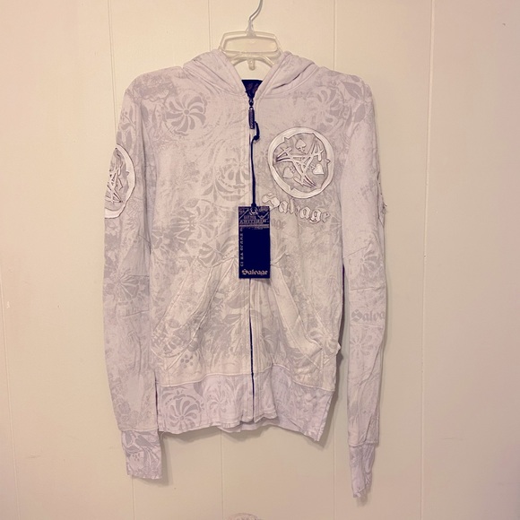 NIP Buckle Salvage Sun Spade Leather Patch Zip Front Hooded Lt Gray Khama Jacket - Picture 7 of 12